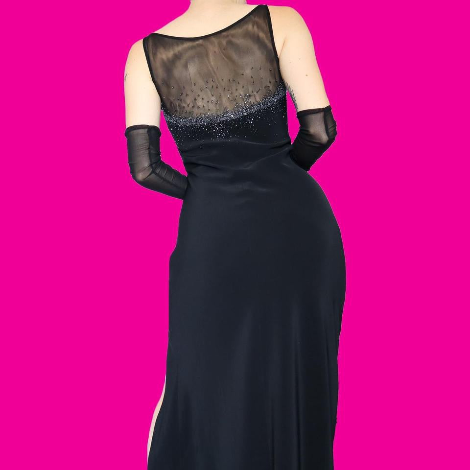 Black beaded evening dress UK 10 & UK 16