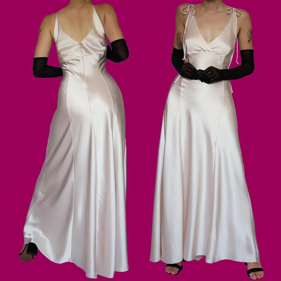 Pink blush satin evening dress UK 12