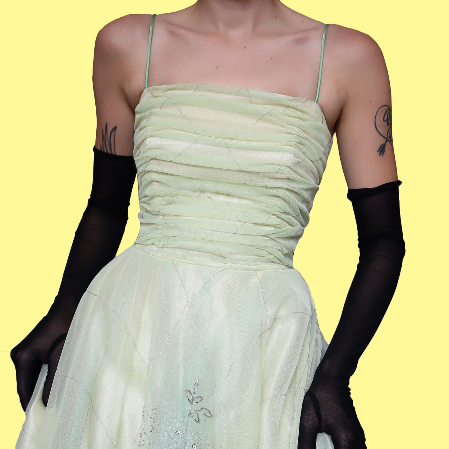 Yellow & green fit and flare midi dress UK 10