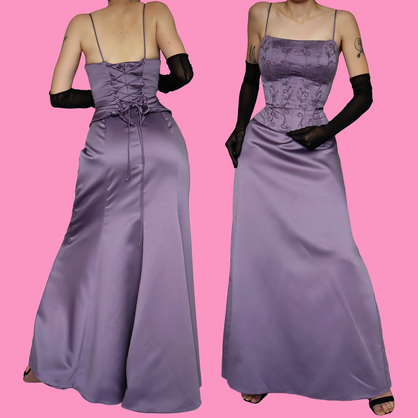 Lilac lace up evening dress UK 12