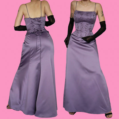 Lilac lace up evening dress UK 12
