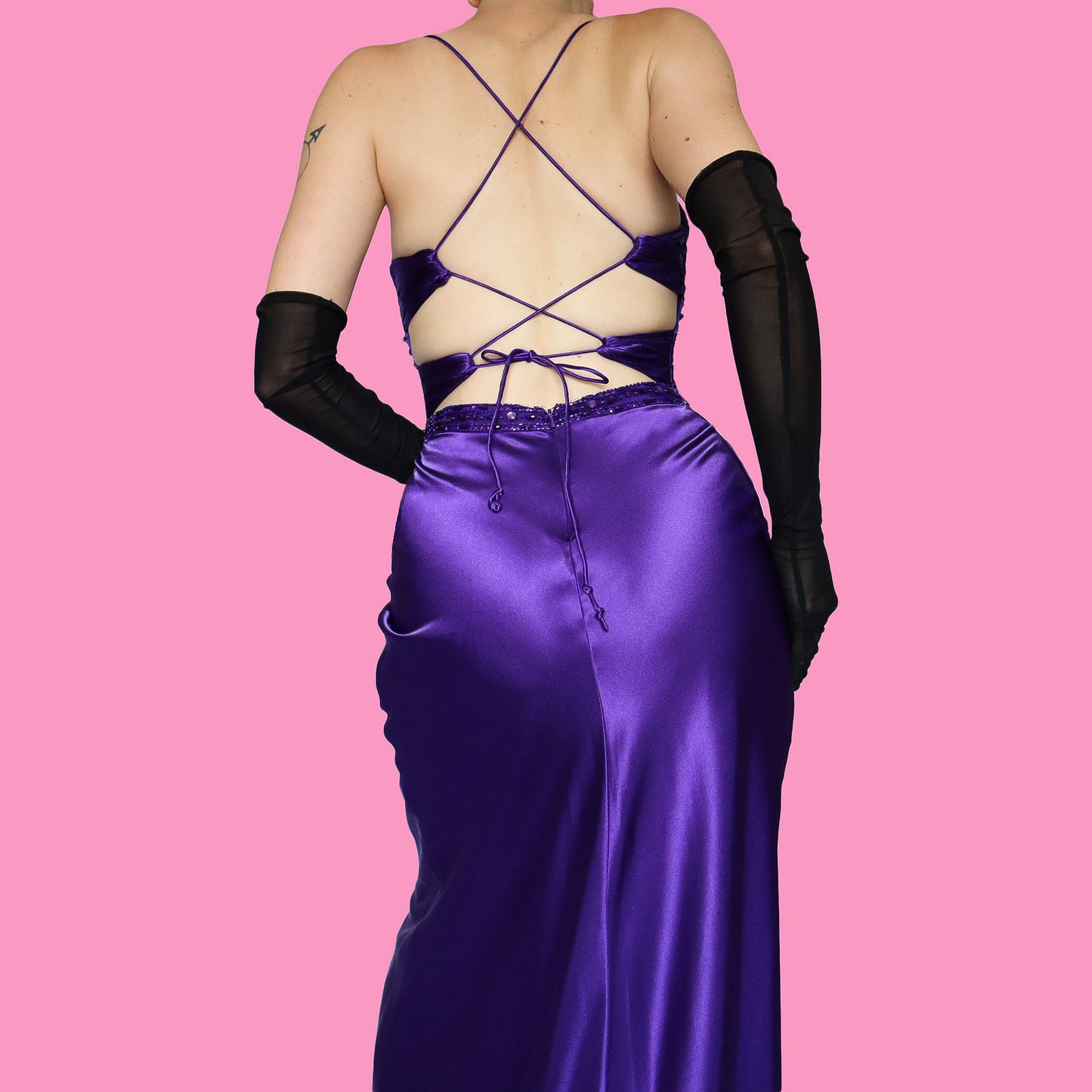 Purple lace up back evening dress UK 8