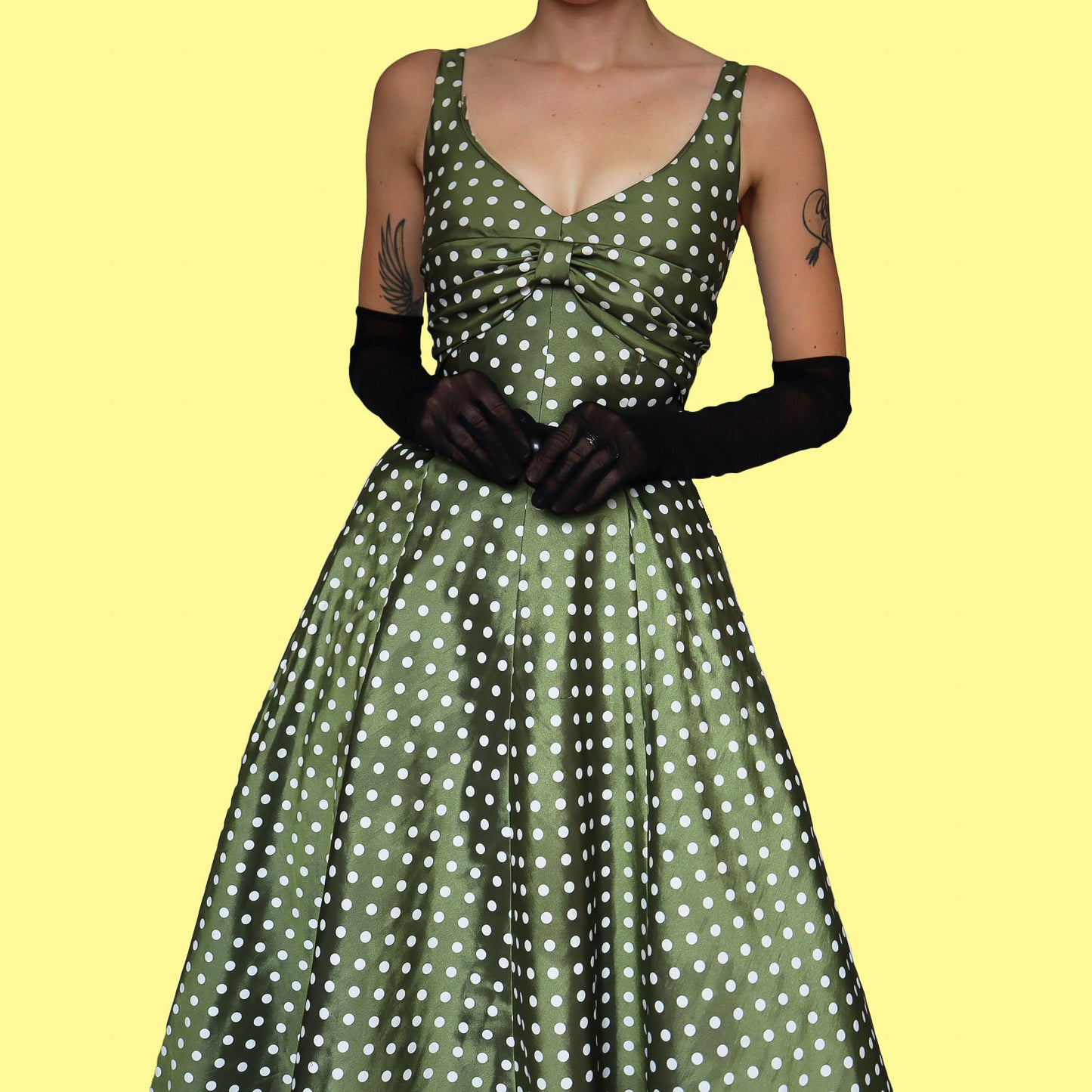 Green polka dot a line midi dress UK 12