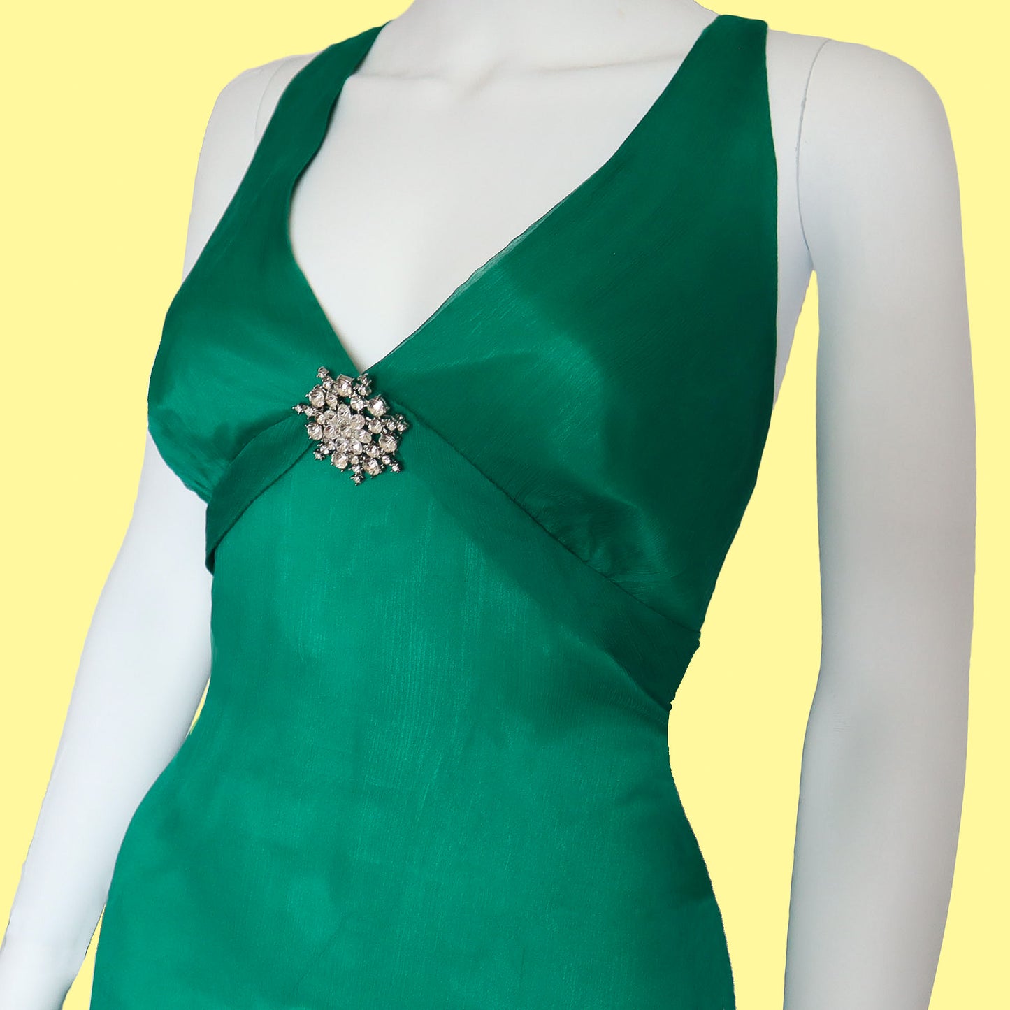 100% silk green layered evening dress UK 18