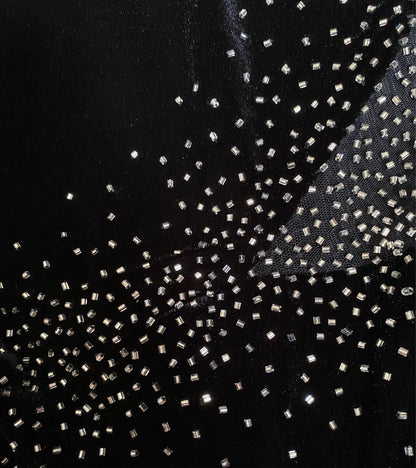 Black velvet beaded stretch evening dress UK 12 & UK 14