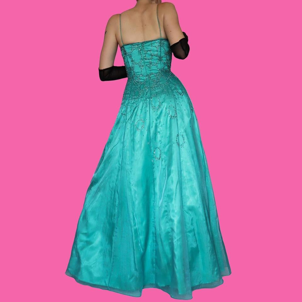 Sapphire beaded a-line dress with shawl UK 12