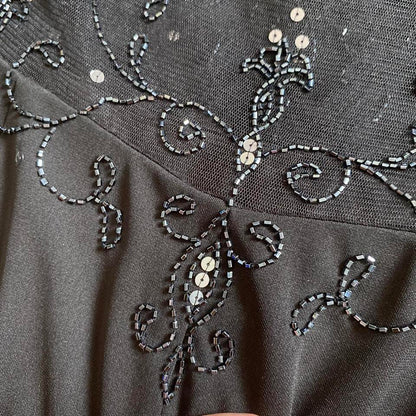 Black beaded sheer detail evening dress UK 14-16
