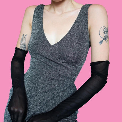 Silver Frank Usher stretch wrap evening dress UK 10-12