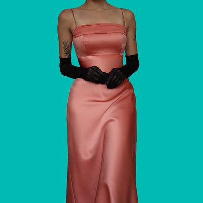 Peach evening dress with trail UK 8