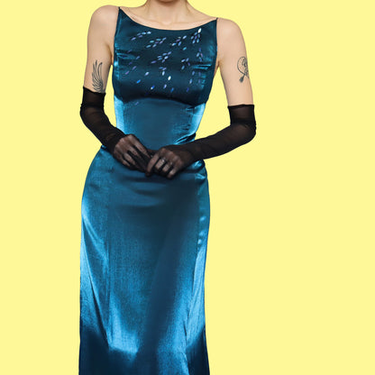 Silky blue a line evening dress UK 12