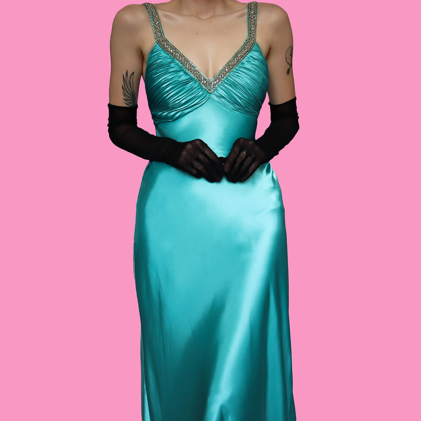 Sapphire satin evening dress UK 12