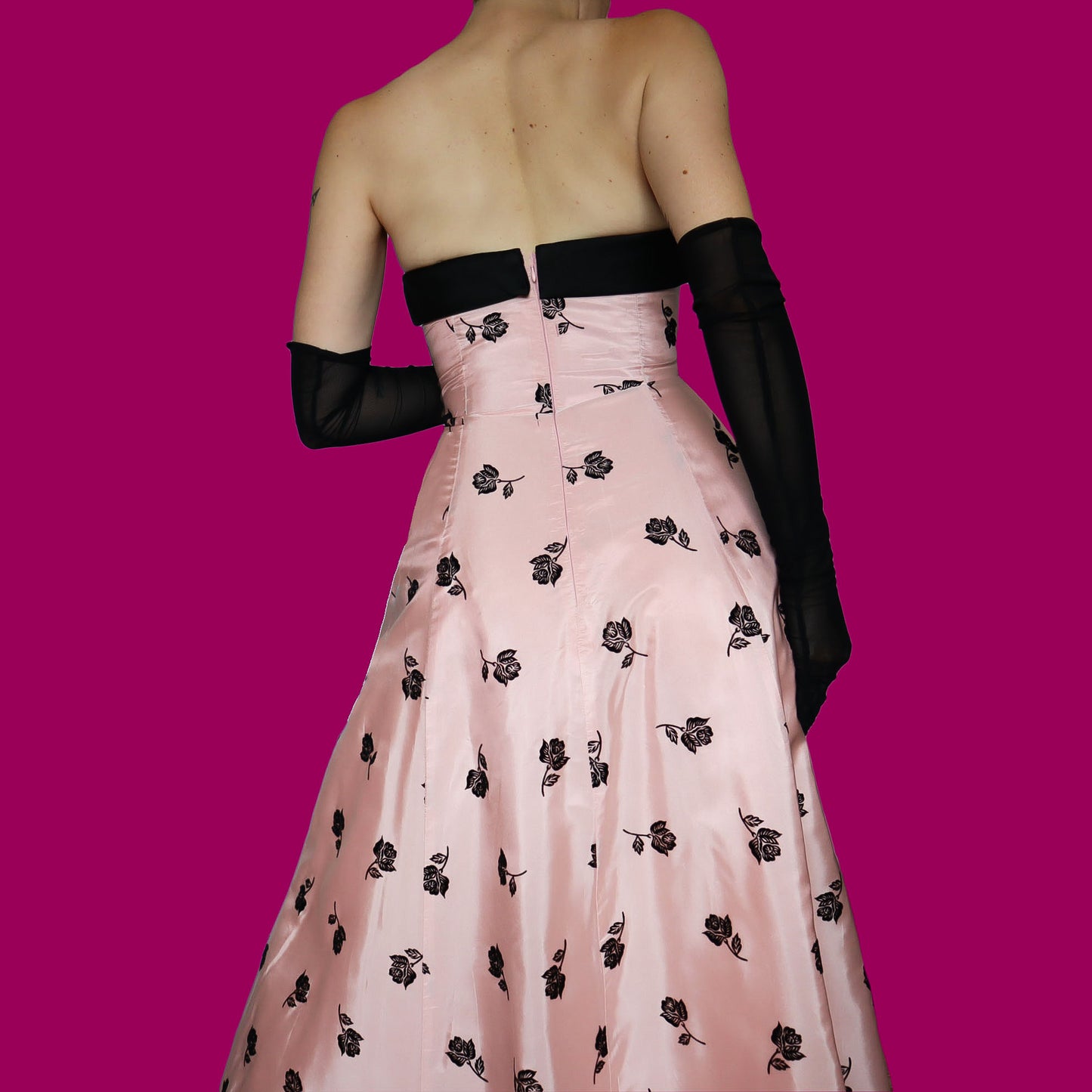 Baby pink Dave & Johnny floral strapless evening dress UK 12