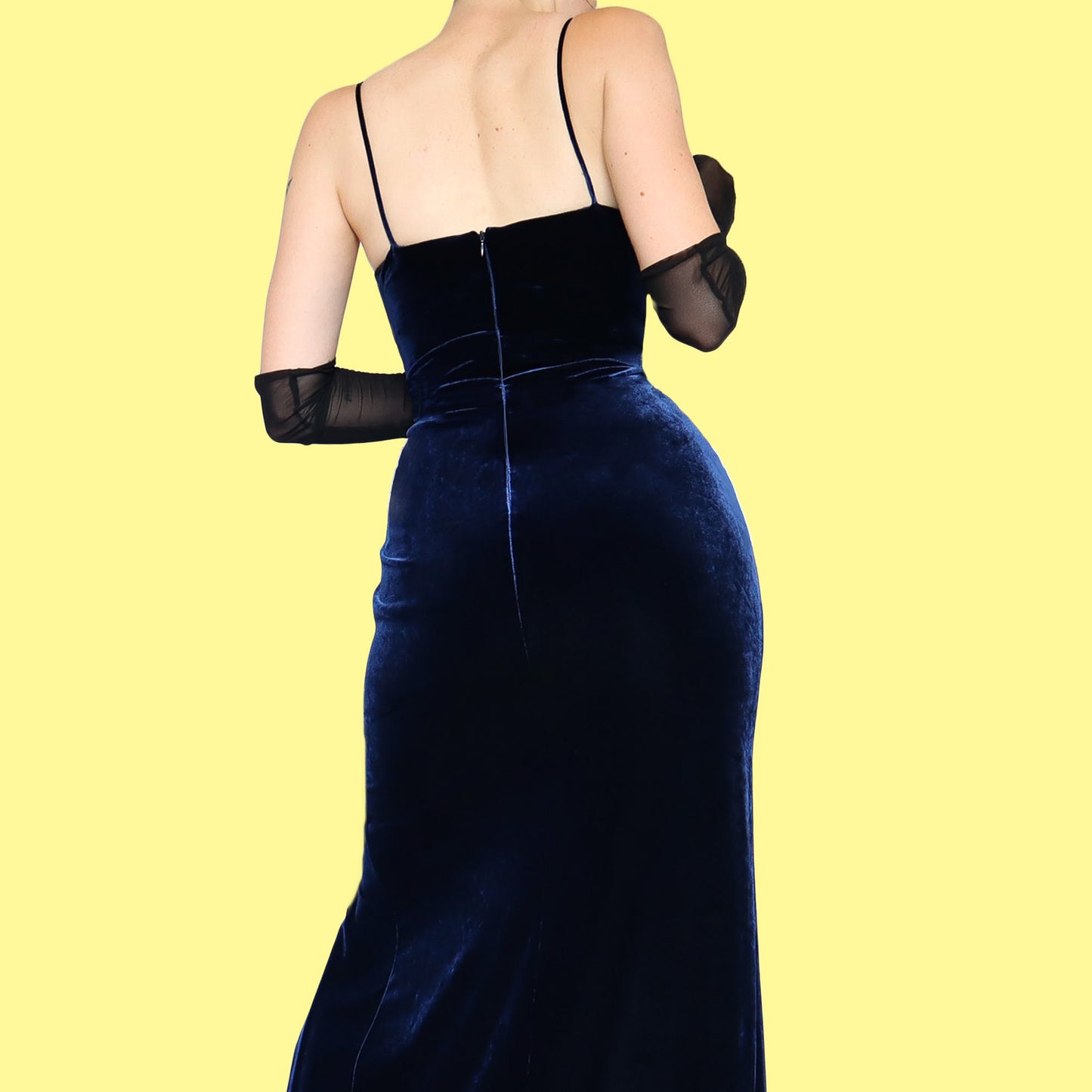 Blue velvet stretch evening dress UK 12-14