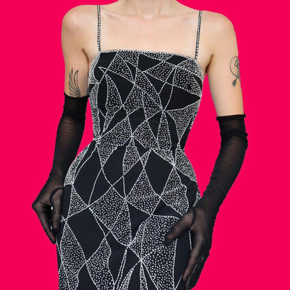 YVE London black beaded evening dress UK 10-12