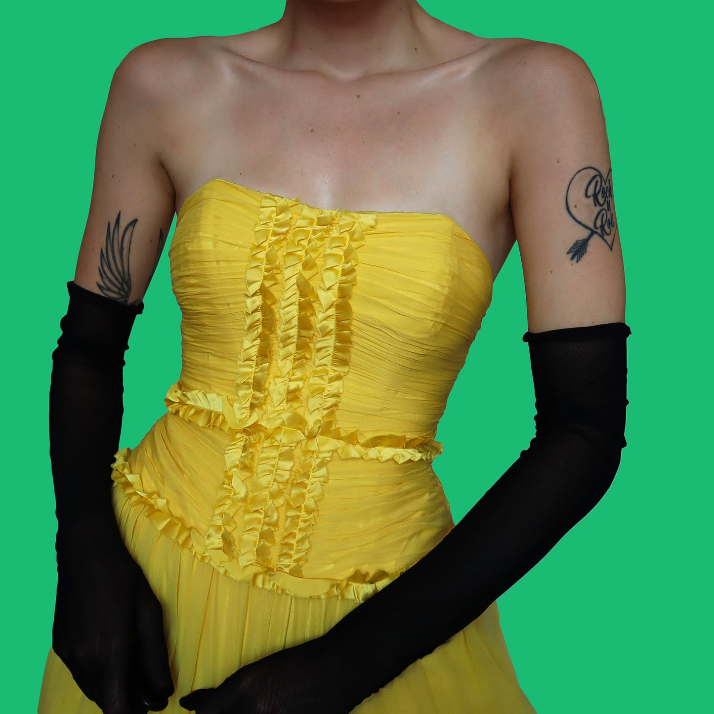 Strapless yellow evening dress UK 10-12