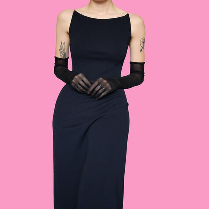 Navy with pink lining & lacing evening dress UK 14