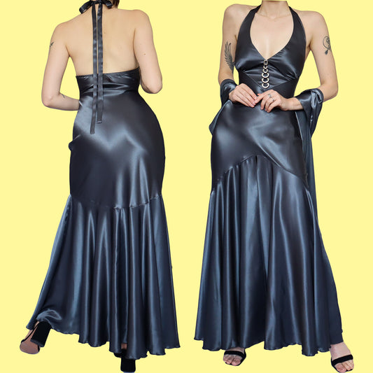 Joseph Ribkoff silvery blue evening dress & shawl UK 10