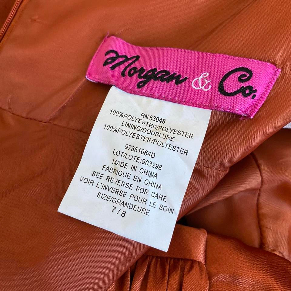 Orange satin halter neck evening dress UK 10