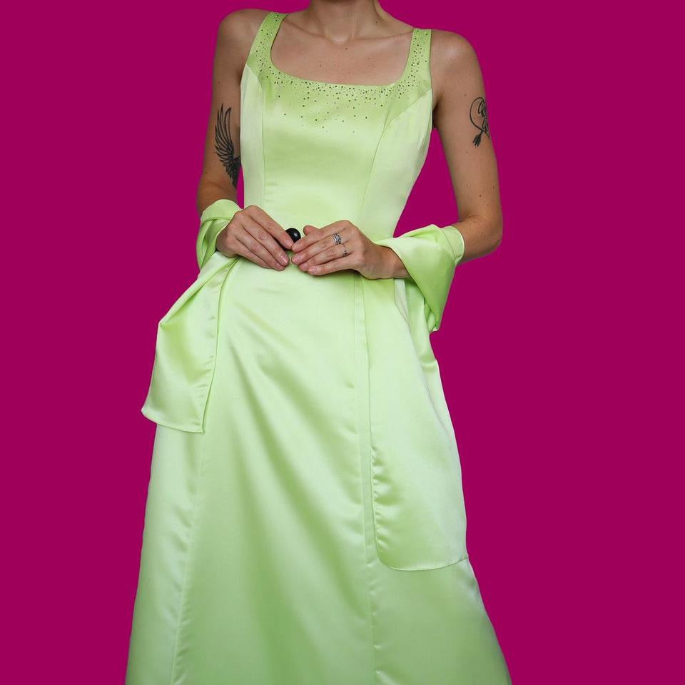 Lime green Dave & Johnny evening dress & shawl UK 10