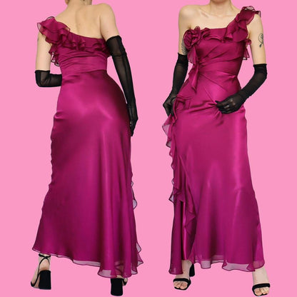 Pink frilly one shoulder evening dress UK 8-10