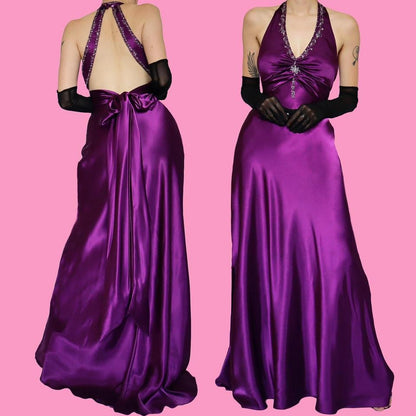 Purple satin evening dress UK 12