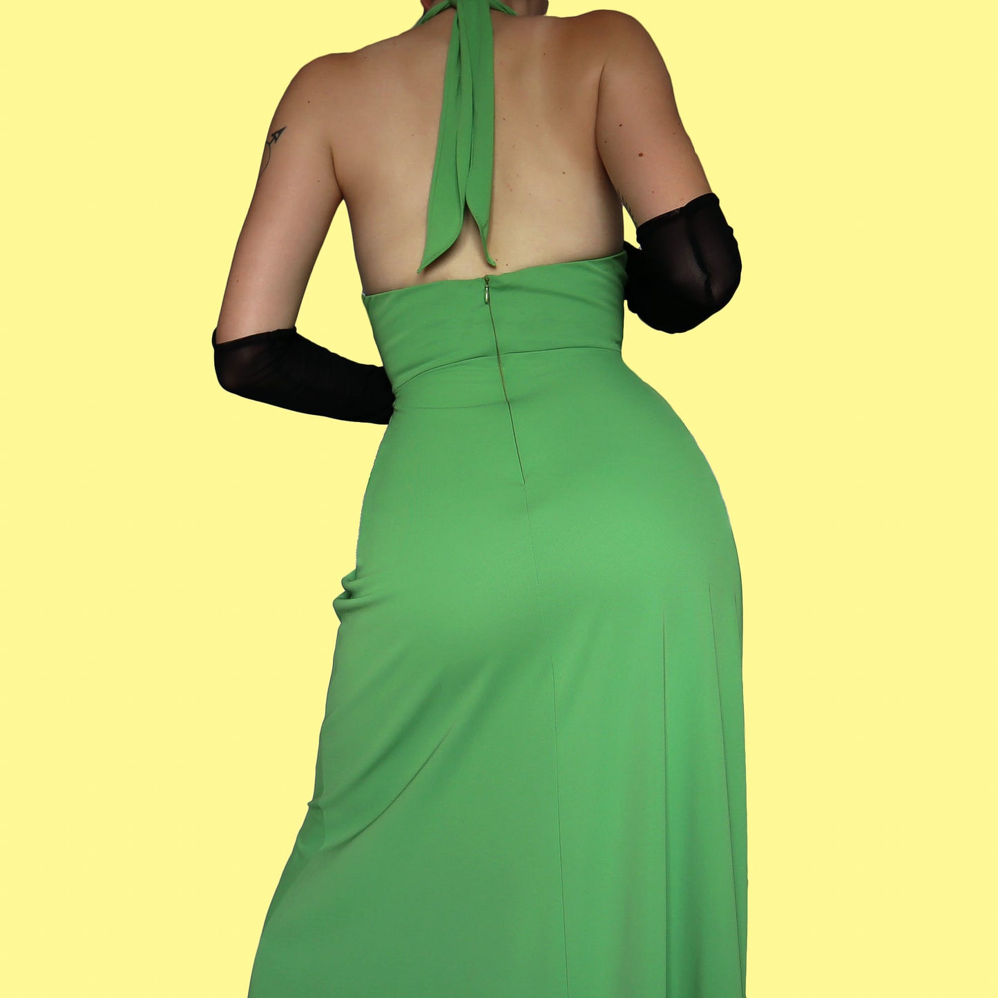 Green halter-neck evening dress UK 6 & UK 8