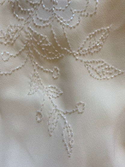 White 100% silk beaded evening dress UK 10
