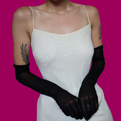 White 100% silk beaded evening dress UK 10