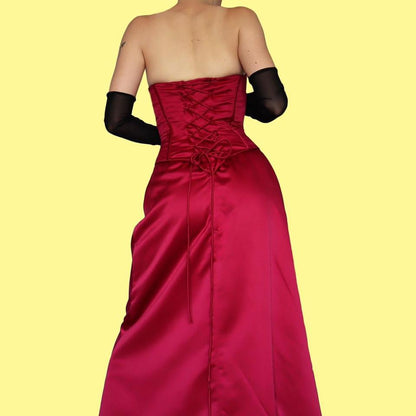 Dark pink strapless corset evening dress UK 10