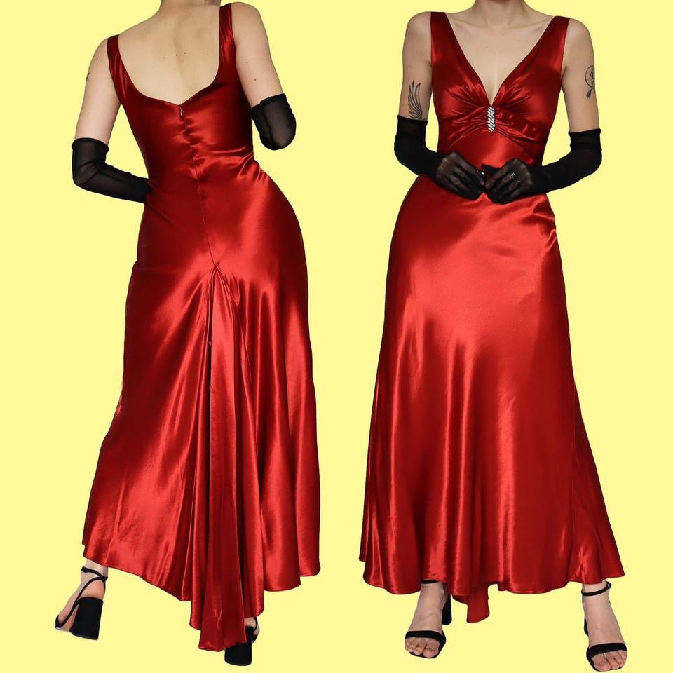 Silky red evening dress UK 8