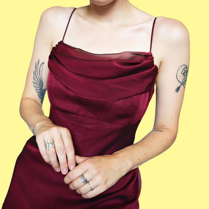 Burgundy evening dress with trail UK 8