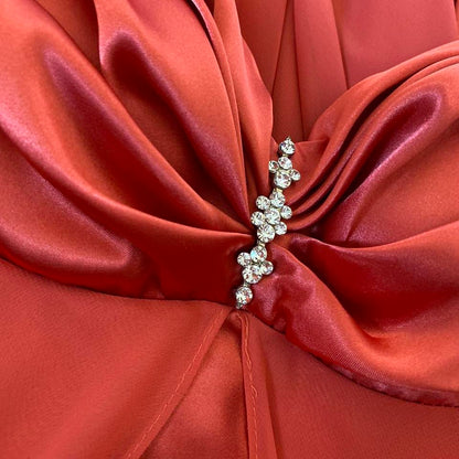 Orange satin halter neck evening dress UK 10