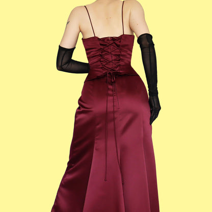 Burgundy lace up evening dress UK 12