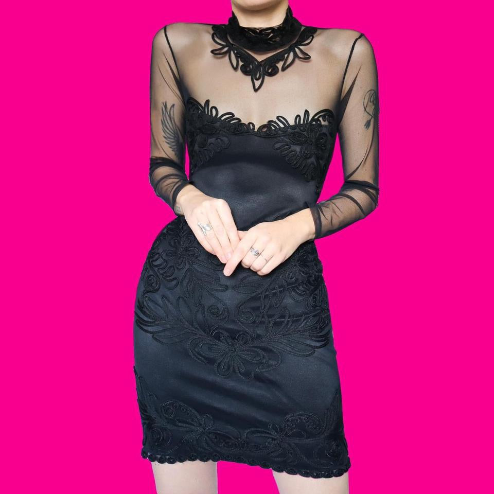 Black long sleeve high neck mini dress UK 12