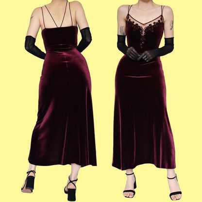 Dark purple velvet evening dress UK 14