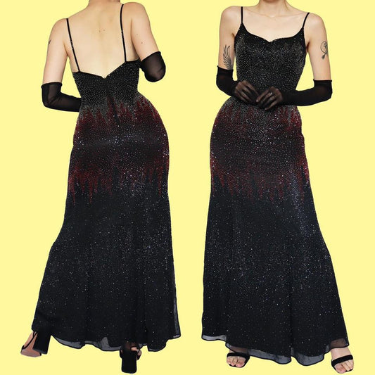 Black beaded YVE evening dress UK 10