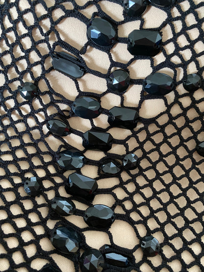 John Charles black stretch net evening dress UK 12