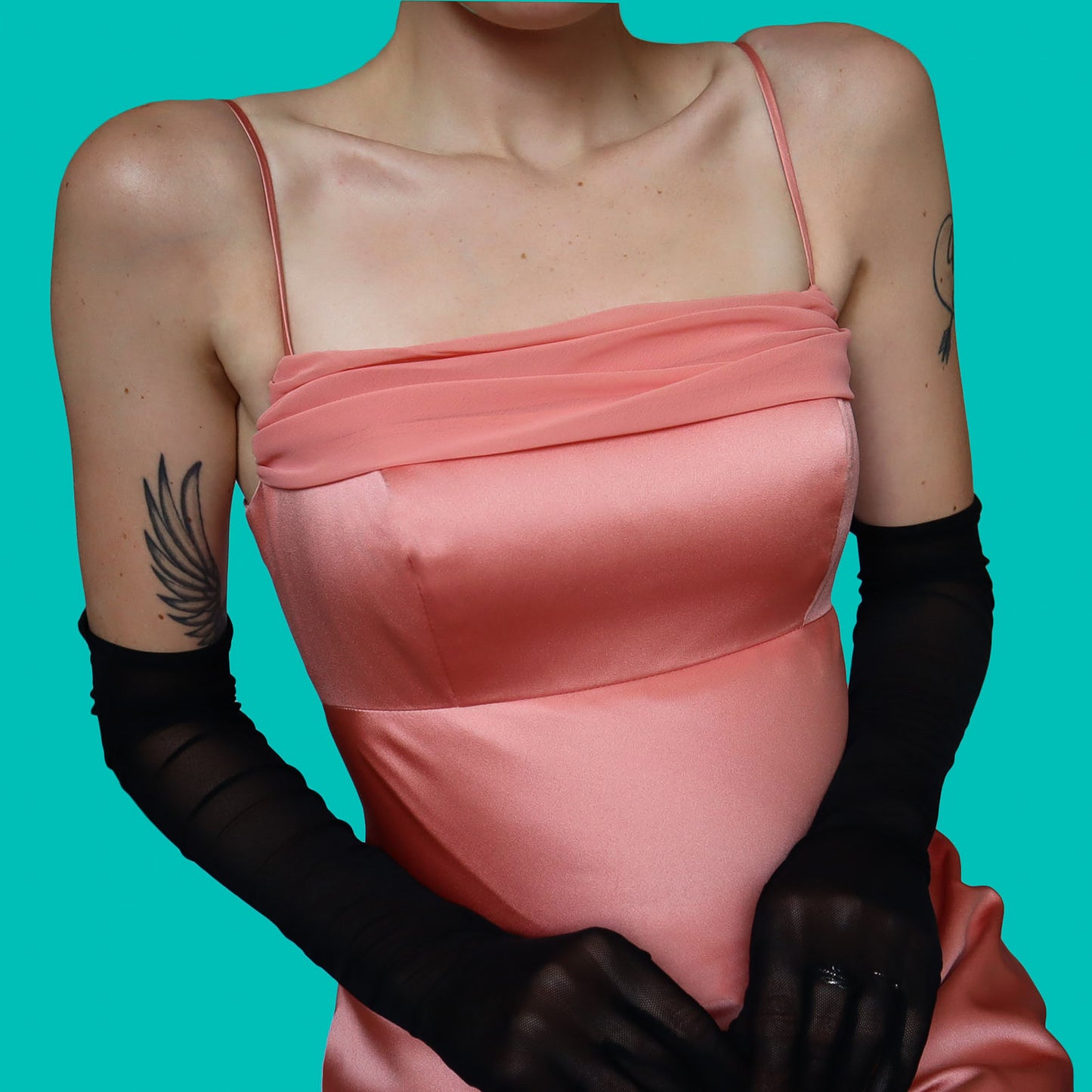 Peach evening dress with trail UK 8
