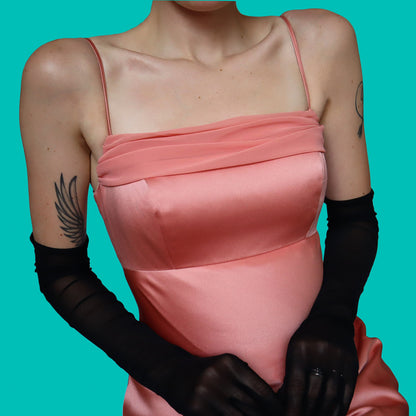 Peach evening dress with trail UK 8