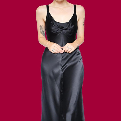 Black 100% silk evening dress UK 10