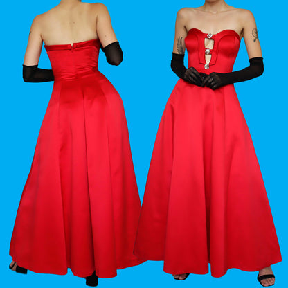 Red strapless a-line evening dress UK 12