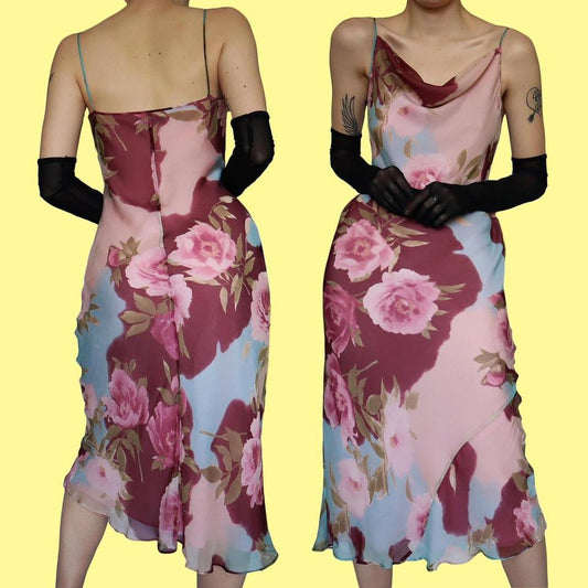 100% silk floral midi dress UK 18