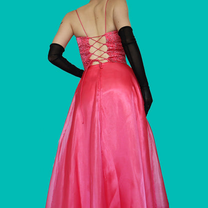 Pink Dave & Johnny organza 2 piece top & skirt set UK 8