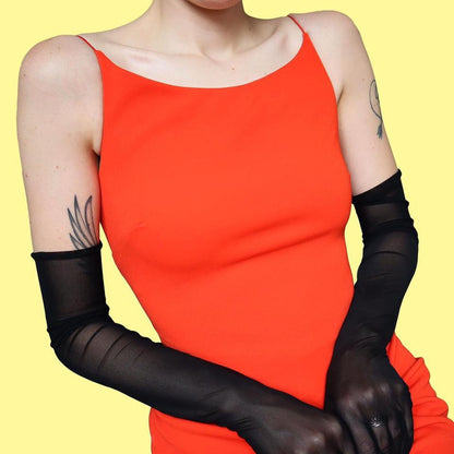 Orange stretch back detail evening dress UK 12