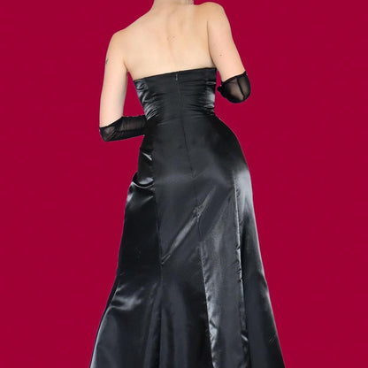 Black strapless lace fishtail evening dress UK 12