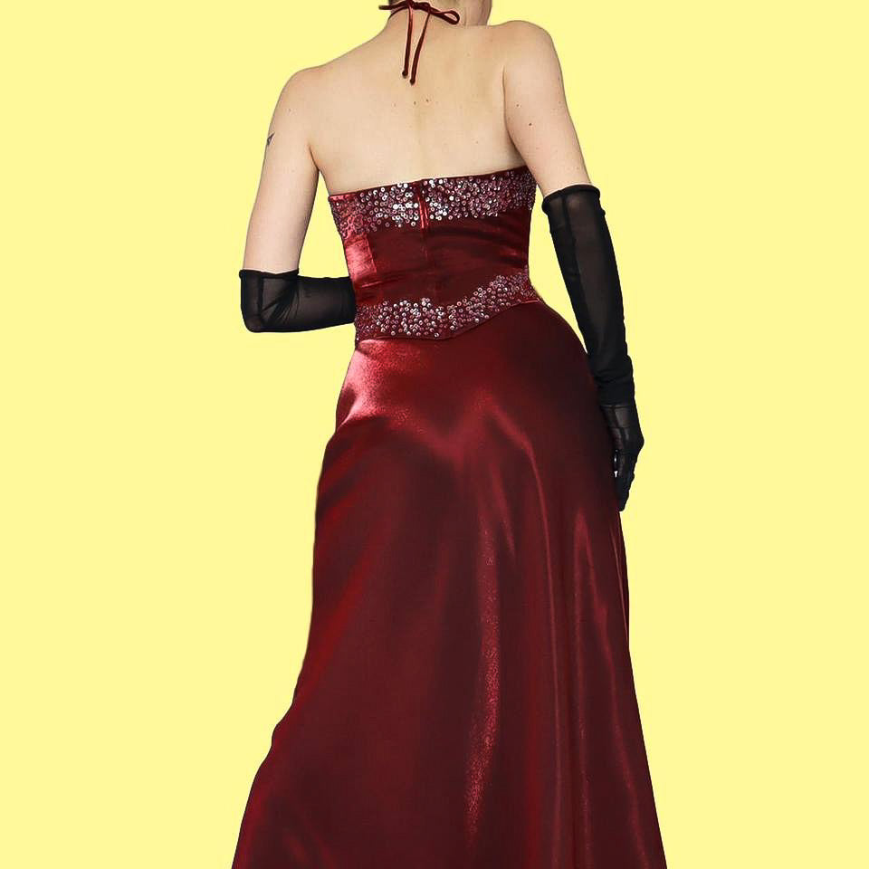 Silky red Dynasty 2 piece skirt & top set UK 10