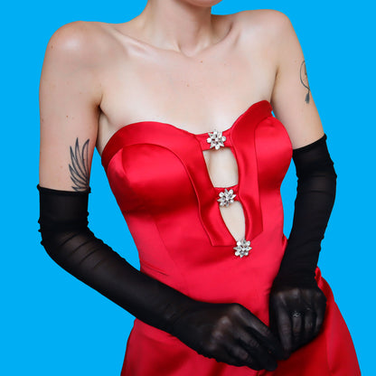 Red strapless a-line evening dress UK 12