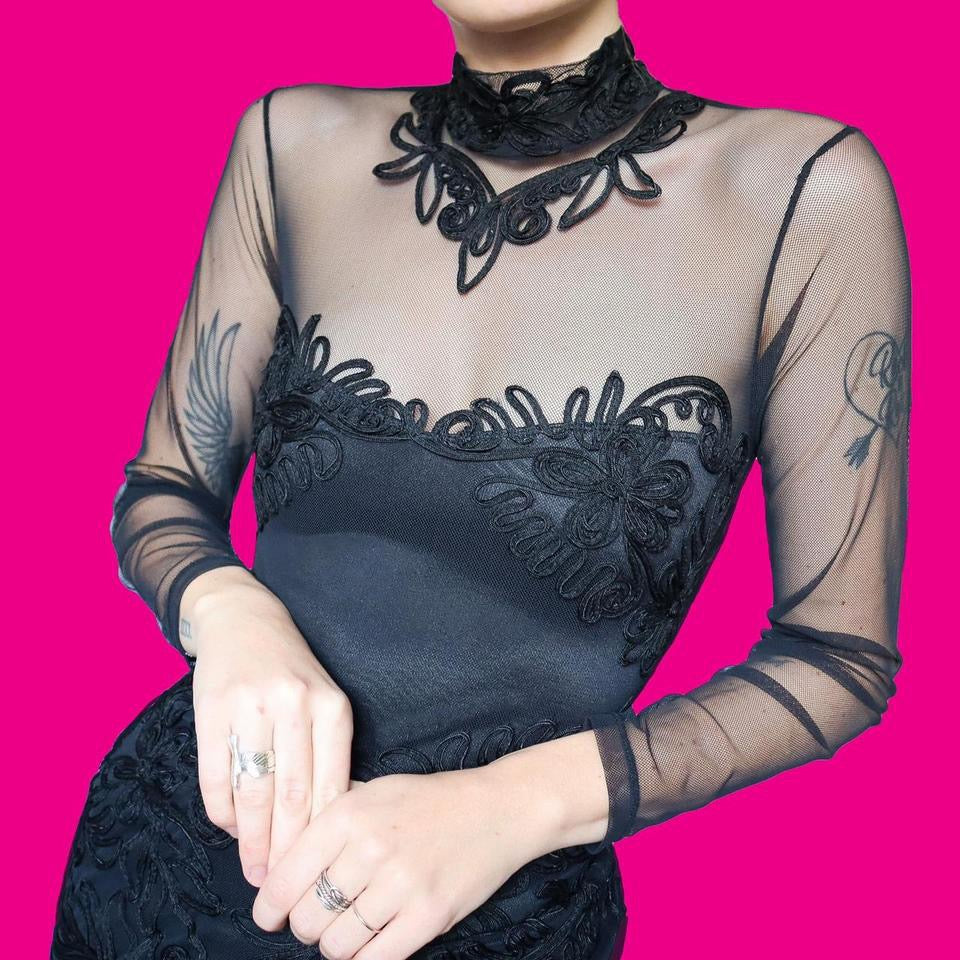 Black long sleeve high neck mini dress UK 12