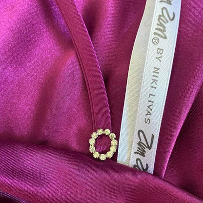 Purple satin halter neck evening dress UK 10