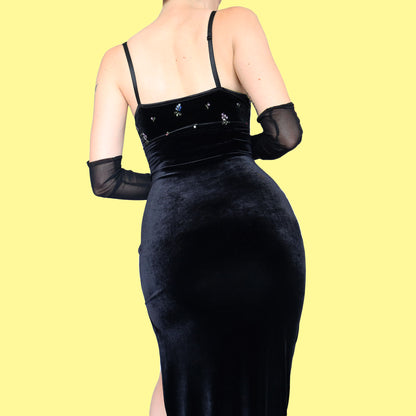 Black velvet stretch maxi dress UK 10
